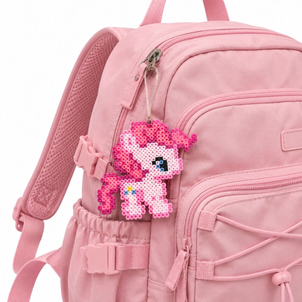 My Little Pony Pinkie Pie Perler Bead Keychain Handmade Pixel Art Chibi